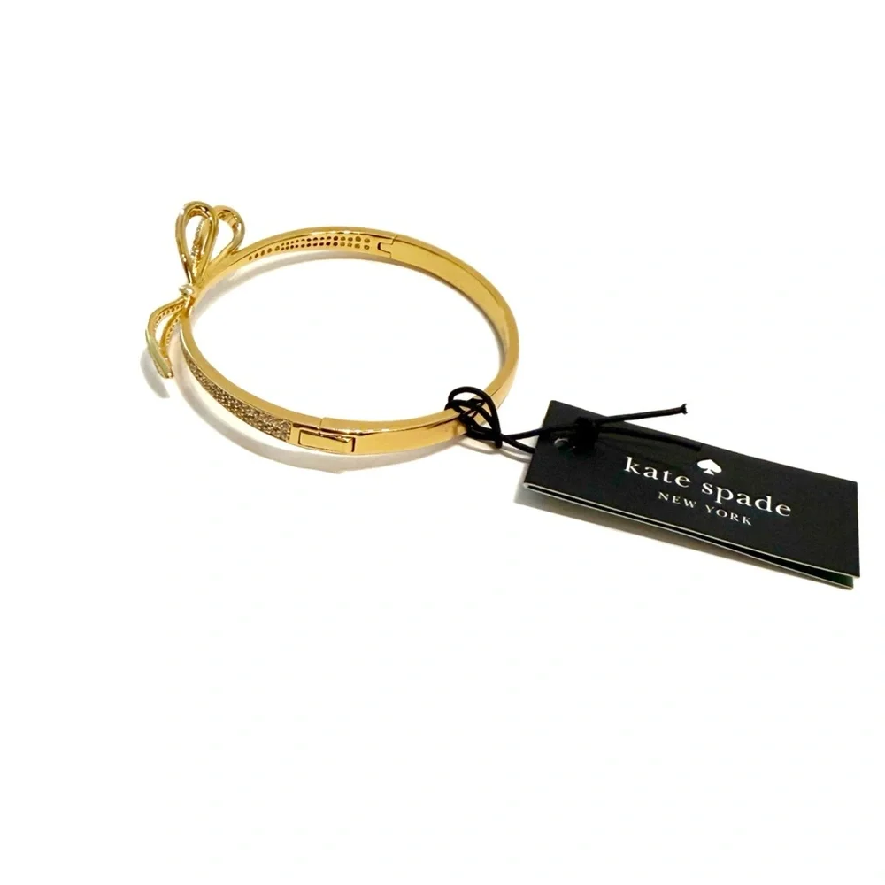 kate spade Gold Crystal Bow Bangle Bracelet NWT - Picture 3 of 8
